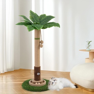 Wood Natural Sisal <b>Scratching</b> <b>Post</b>-Interactive Palm <b>Tree</b> Design Rotating Ball Toy Stable Vertical Scratcher Tower for <b>Cats</b> - Product Image 2