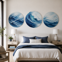 Impression sur toile moderne de vagues océaniques rondes, art mural de qualité supérieure, peinture de mer bleue vibrante pour salon