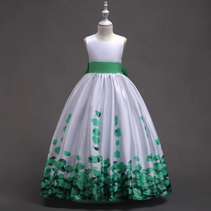 Vestido de gala de satén para niñas con estampado de pétalos rojos, cuello redondo, largo, disfraz de princesa para bodas, para niñas de las flores - Product Image 2