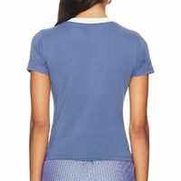 T-shirt personnalisé en gros pour femme, design graphique, col rond contrastant, coton de haute qualité, coupe ajustée, t-shirts vierges