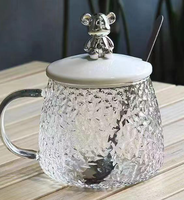 Tasse à thé en verre, inspirée des glaces, résistante à la chaleur, texture martelée, poignée, écologique, style Instagram