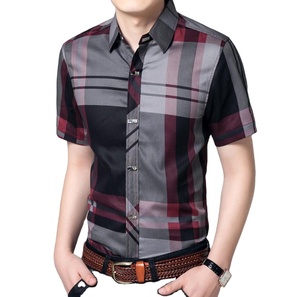 Di alta qualità con colletto ribassato <span class=keywords><strong>Slim</strong></span> <span class=keywords><strong>Fit</strong></span> a maniche corte Casual plaid camicie stampate da <span class=keywords><strong>uomo</strong></span> - Product Image 2