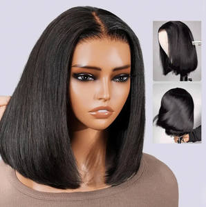 Perruque Bob pré-coupée en dentelle, ombrée marron chocolat avec mèches balayage, 13x6, sans colle, style Old Money, coupe courte ondulée - Product Image 4