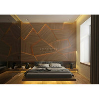 Panneaux muraux 3D de luxe en MDF sculpté, motif irrégulier en forme de grande roche, avec motifs dorés fluides, sans éclairage