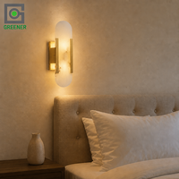 Applique Murale LED Moderne de Luxe en Cuivre et Albâtre, Design Nordique, Lumière Blanc Chaud 3500K, pour Chambre, Salon, Cuisine