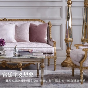 Palais français rétro meubles en bois massif haut rebond européen ancien Style ensemble salon or traçage tissu canapé de luxe - Product Image 4