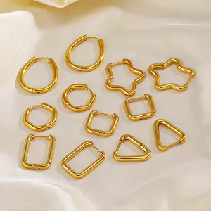 High End PVD 18K Gold Plated Simple Smooth Heart Rectangle Triangle Square Stainless Steel Fine Jewelry Earrings Wholesale