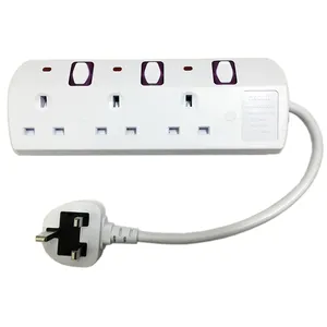 Universal Flat Plug Power Strips Mounted Power Cord Strip White Under Desk Extension Lead Outlets