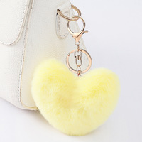Porte-clés pompon en fourrure de lapin en peluche en forme de cœur, cadeau de Promotion