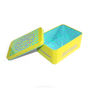 Boîte en fer blanc rectangulaire jaune rayonnant personnalisée avec couvercle séparé pour l'emballage de poudre bien-être haut de gamme et le stockage de luxe - Product Image 1
