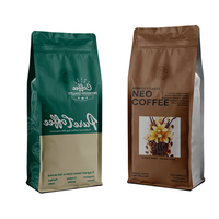 Emballage imprimé à fond plat 100g 250g 500g 12oz 16oz 1lb 2lb Sac à café personnalisé en papier d'aluminium mat avec valve et fermeture éclair