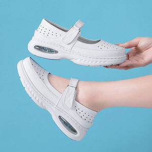 Chaussures d'infirmière en cuir blanc de deuxième couche pour femmes chaussures de travail médical rembourrées creuses douces et respirantes antidérapantes - Product Image 2