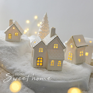 <span class=keywords><strong>Luces</strong></span> Navideñas de Cerámica Blanca con Forma de Casa, Decoración Navideña, Luz LED, Funciona con <span class=keywords><strong>Pilas</strong></span>, Luz Blanca Cálida - Product Image 2