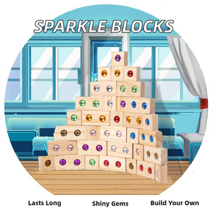Juego de bloques de madera Montessori, bloques de calle apilables con piedras brillantes acrílicas, gemas de cristal y ladrillos de diamante para niños - Product Image 2