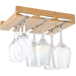 Estante de Bambú para Colgar Copas de Vino, Montado en la Pared, Universal, para Copas Altas, Almacenamiento Debajo del Gabinete, Duradero, para Fiestas - Product Image 4
