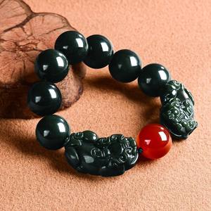 Bracelet en jade noir Pi Xiu en néphrite naturelle, design original UNISEXE, style chinois, cadeau avec certificat d'évaluation SL156 - Product Image 1