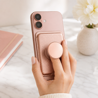 Dompet Ponsel Kulit PU MagSafe dengan Tempat Kartu dan Pegangan Lipat Pop Socket