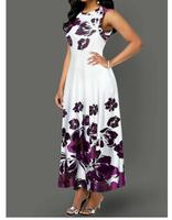 Robes d'été pour femmes, sans manches, col rond, imprimé floral, style européen, élégante robe longue décontractée de style A