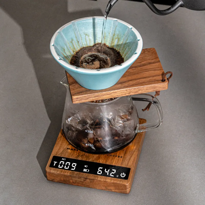 Massief Hout Uiterlijk Zwart Digitale Keuken Weegschaal 0.1G Led Elektronische Weging Keuken Koffieweegschaal Met Timer