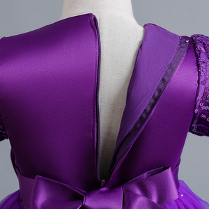 Robes à fleurs de style européen pour filles de 10 ans, robe de mariée brillante pour fille avec un grand nœud, robe de mariée à longue traîne à paillettes - Product Image 6