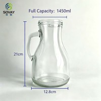 Pot en verre transparent de style pichet avec anse, hauteur 21 cm, diamètre 12,8 cm, col fileté, pour servir des boissons, stocker des aliments, OEM