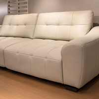 Luxuriöses Mid-Century Sofa aus Cremefarbenem Leder für 2-3 Personen, Modernes Gepolstertes Wohnzimmer-Sofa mit Knopfheftung