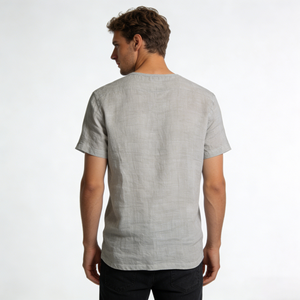 <span class=keywords><strong>T</strong></span>-Shirt da Uomo Personalizzata in Tessuto di Lino Traspirante e Leggero, Grigio Chiaro, Collo Tondo, Vestibilità Comoda e Casual - Product Image 4