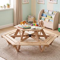 Table de pique-nique hexagonale en bois pour enfants, table et chaises d'extérieur pour enfants, adaptées à la cour, au jardin, à la pelouse