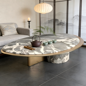 Tavolino da Caffè in Marmo di Design Moderno e Lussuoso, Arredamento per Soggiorno di Alta Gamma, Decorativo e Fatto a Mano - Product Image 2