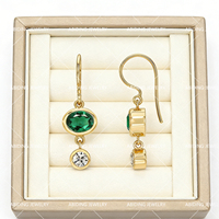 Abiding Personality Light Luxury 925 Silver Bezel Set Czochralski Method Lab-Grown Colored Gemstone Dual Drop Fishhook Earrings