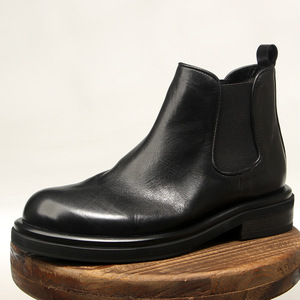 Bottes Chelsea pour hommes en cuir véritable, talon moyen, semelle épaisse, style britannique, bottines d'automne et d'hiver - Product Image 2