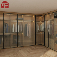 Armoire en bois moderne personnalisée avec portes en contreplaqué et en verre pour dressing