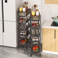 Étagère de rangement à 4 niveaux avec roulettes, dessus en bois et structure métallique, pour fruits, légumes et pâtisseries, avec tiroirs, pour le rangement de la cuisine et des collations