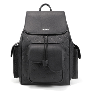 Luxury Men's Embossed Pattern PU <b>Leather</b> Waterproof Business <b>Backpack</b> <b>Large</b> Capacity Drawstring Flap Travel Bag - Product Image 1
