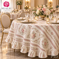 Nappe ronde en polyester imprimée sur mesure OEM, effet lin plissé, pour décoration de maison et de mariage, 120 pouces
