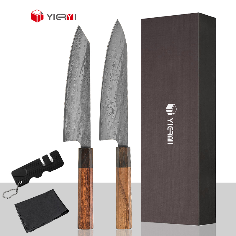 Профессиональный японский стиль Дамасская сталь Kiritsuke Набор из 2-х предметов высококачественных кухонных инструментов VG10 из дамасской стали