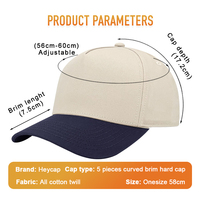 Gorras Heycap sin estructura tipo A-frame, OEM ODM, de 5 paneles, bicolor, con letras personalizadas, logo bordado 3D, gorras de béisbol de algodón para hombre