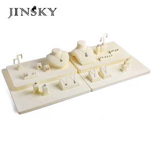 Wholesale Beige Microfiber Jewelry Display Stand Set <b>Necklace</b> <b>Ring</b> Earring Holder Jewelry Shop Display Props - Product Image 2