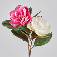 Bunga Magnolia Buatan Besar 48cm, Tangkai Tunggal, Bahan Sutra, Sentuhan Realistis untuk Dekorasi Vas Centerpiece Pernikahan (Grosir)