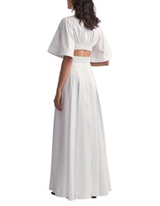 Plain 2023 Ladies Summer Dress V Neck Show Back Waist Pure <strong>White</strong> <strong>Maxi</strong> Pleated Elegant Gentle Women's Dress - Product Image 2