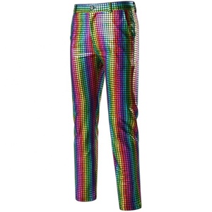 Pantaloni <span class=keywords><strong>da</strong></span> discoteca <span class=keywords><strong>da</strong></span> uomo pantaloni in lattice con paillettes arcobaleno tuta <span class=keywords><strong>da</strong></span> ballo dorata lucida abbigliamento Hipster pantaloni fantasia - Product Image 4