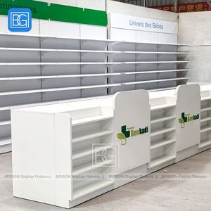 Étagère de présentation de <span class=keywords><strong>pharmacie</strong></span> en métal blanc, unité d'étagères murales modulaires, comptoir de vente au détail personnalisé, meuble de présentation de magasin de médicaments - Product Image 3
