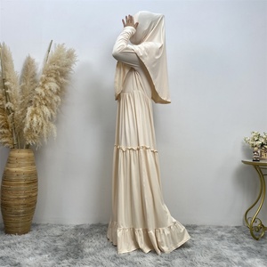 6378# Comfortable Stretchy Jersey Dress Crew Neck Long Sleeve Malaysia Women Closed Abaya Dresses With Zippers 8 Colors - Product Image 2