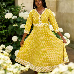 Bohemian Soleil Hand <b>Block</b> <b>Print</b> Pure Cotton Dress Casual Summer Holiday Outfit for Women - Product Image 4