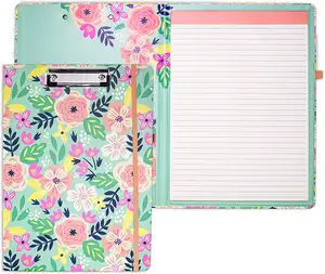 2024 Hot Sale Custom Cute Floral Storage Folding Clipboard Folio with Refillable Lined Notepad and Interior Storage Pocket