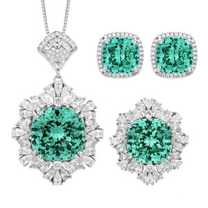 Minimalist Fashion Jewelry Eco-friendly Copper 14*14MM/12*12MM Green Zircon Pendant Necklace <b>Set</b> for Women Everyday Style - Product Image 1