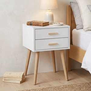 Mesa de <span class=keywords><strong>Noche</strong></span> Nórdica Simple de Roble Blanco, Mesita de <span class=keywords><strong>Noche</strong></span> Moderna para Dormitorio con 2 Cajones - Product Image 2