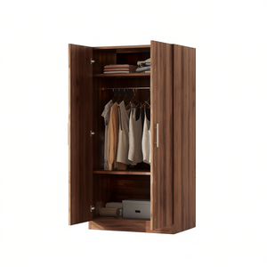 Armadio in Legno Marrone a 2 Ante con 5 Ripiani, Porte a Battente, Arredamento Moderno Minimalista per Camera da Letto, Autoportante - Product Image 1