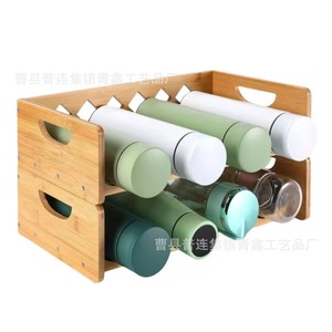 Bamboo Water <b>Bottle</b> <b>Rack</b> Wooden Cup Holder 2 Tier Desktop Organizer <b>Storage</b> For Office Desk Multifunctional - Product Image 1