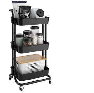 3-Tier Rolling Kitchen Trolley Cart On-Time Shipping Metal Storage With 4 Wheels For Shopping And Utility Use